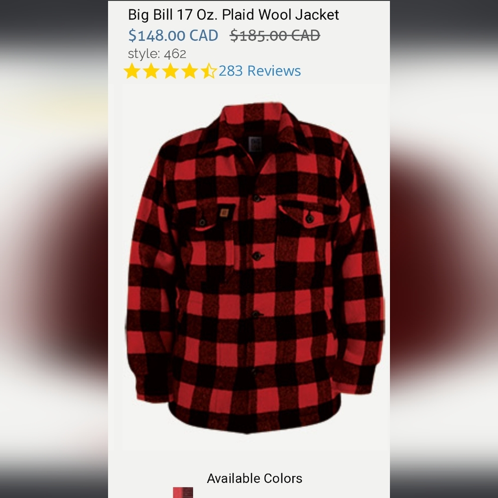 Big Bill 17 oz plaid wool jacket